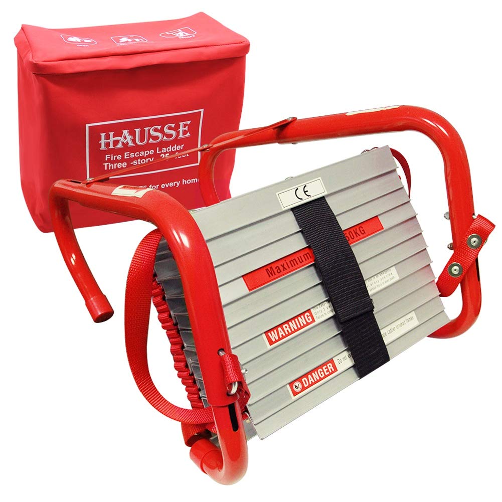 Hausse vista frontal del paquete mostrando escalera lista y bolsa, seguridad accesible