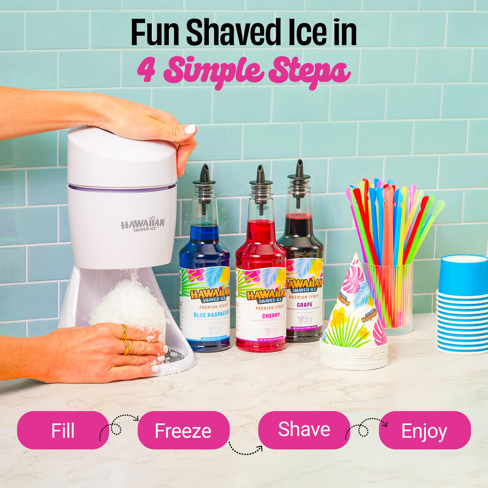 Hawaiian Shaved Ice máquina en uso en fiesta, prepara snow cones rápidamente