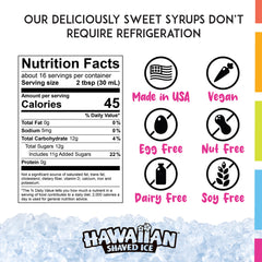 Hawaiian Shaved Ice primer plano de jarabe cayendo, muestra color y pureza