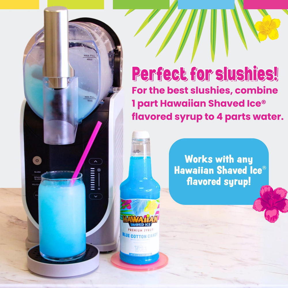 Hawaiian Shaved Ice vasos y cuchara-popotes apilados listos para servir rápidamente