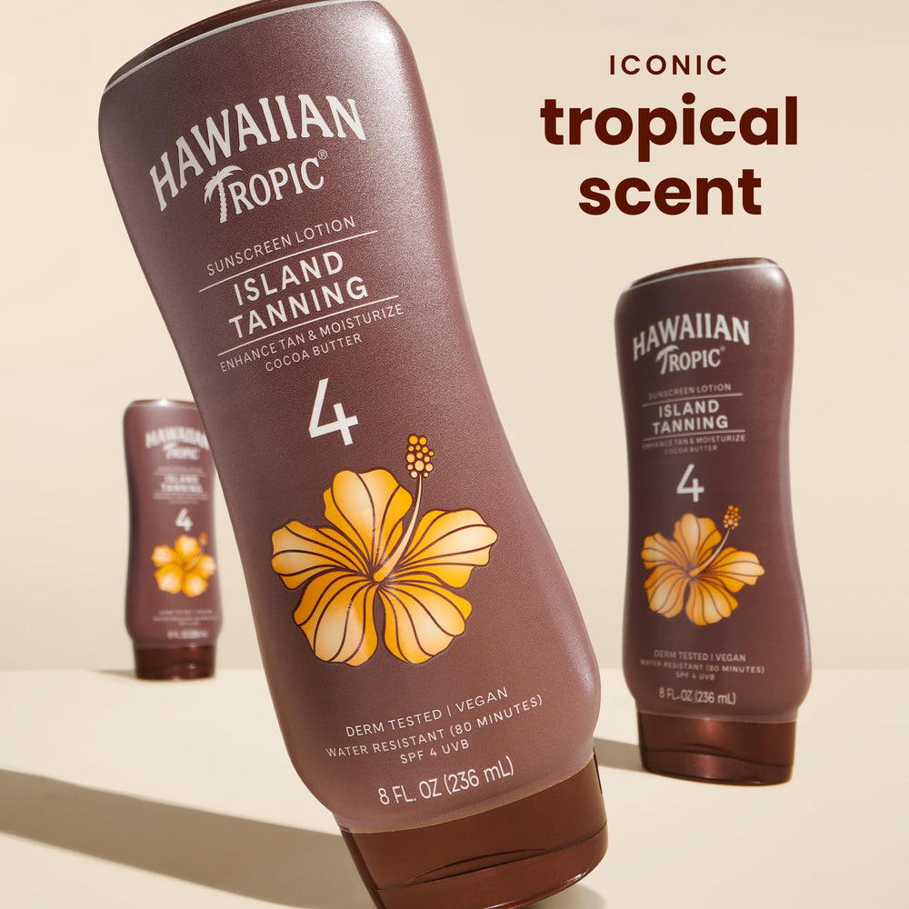 Hawaiian Tropic textura cremosa en mano que demuestra absorción rápida y hidratación