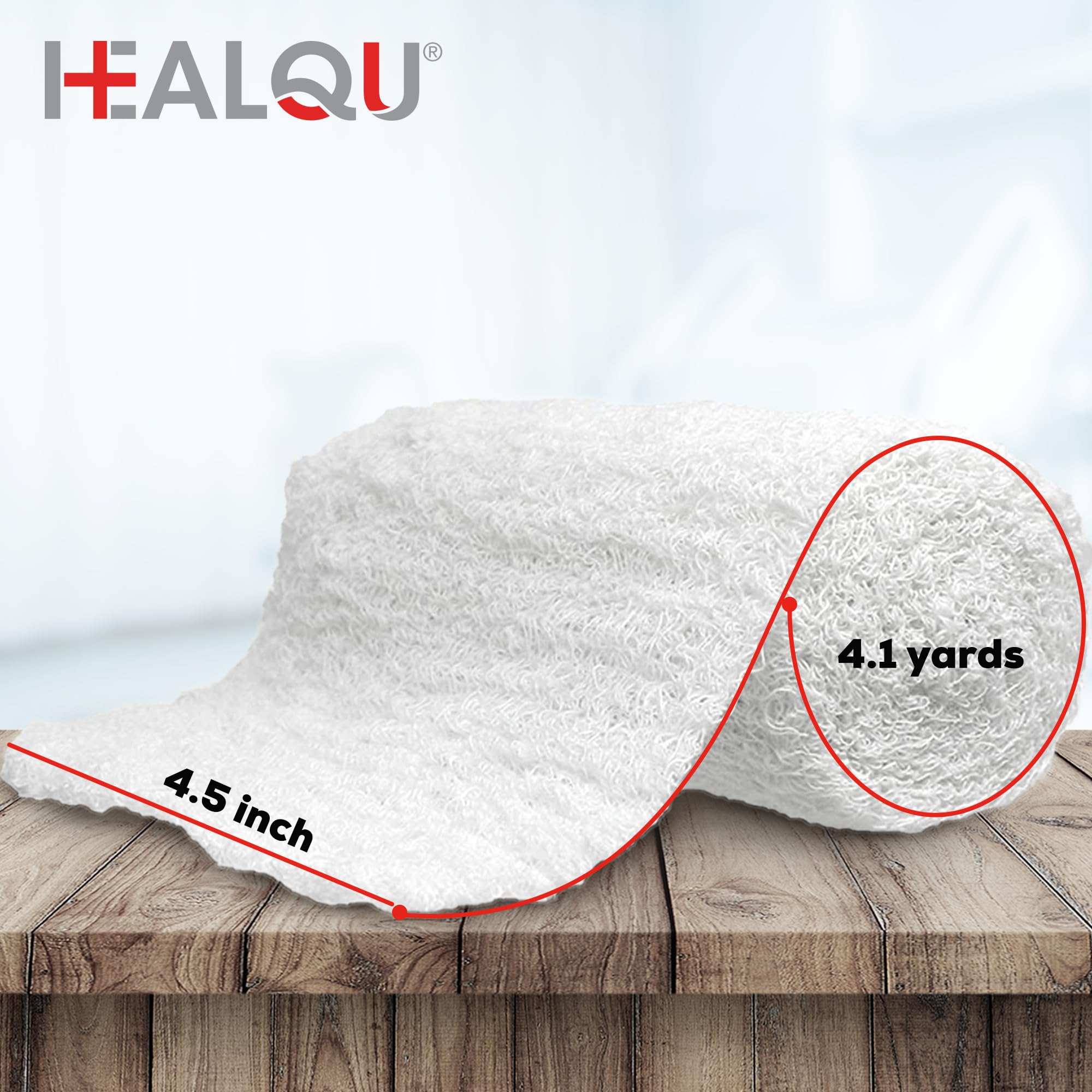 Healqu Kerlix en uso sobre apósito mostrando cobertura y ventilación