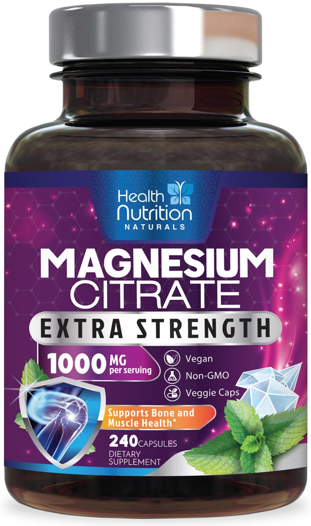 Health Nutrition Naturals frasco frontal mostrando etiqueta y beneficio de absorción