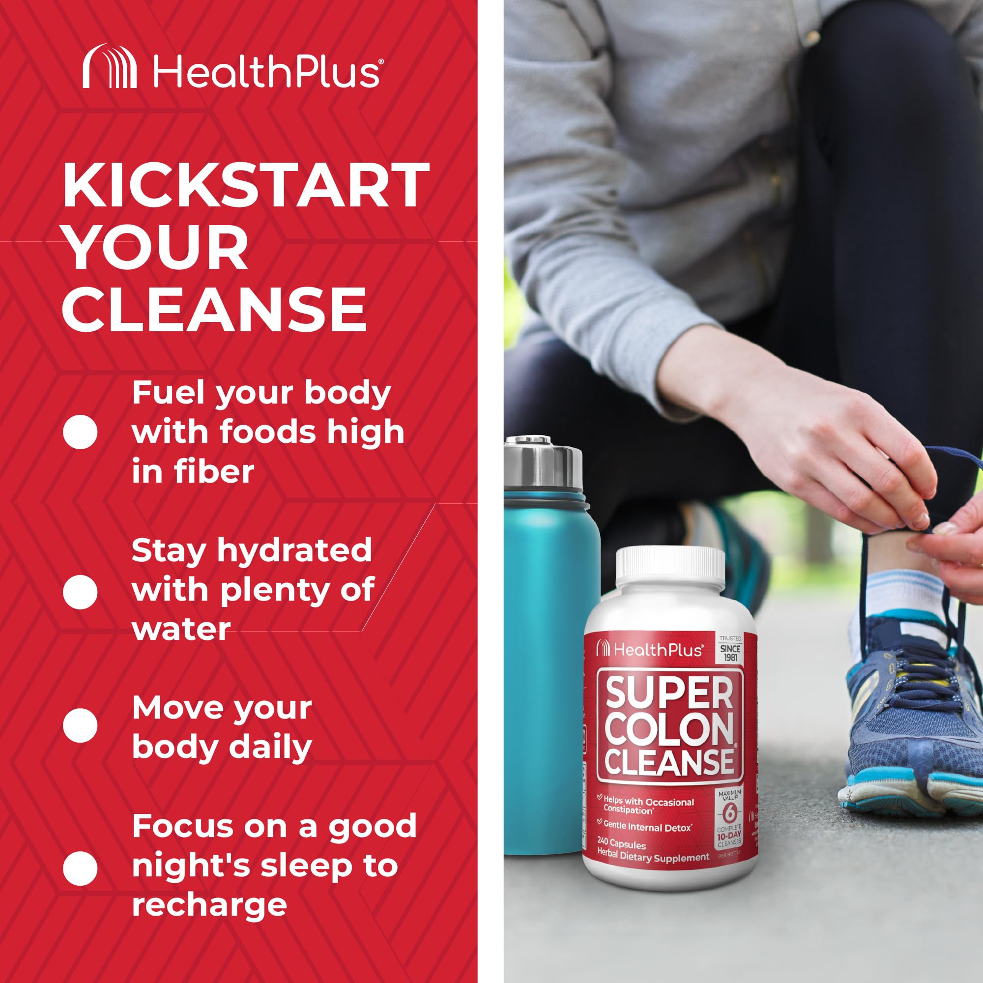 Health Plus primer plano de cápsulas para comprobar su tamaño y textura