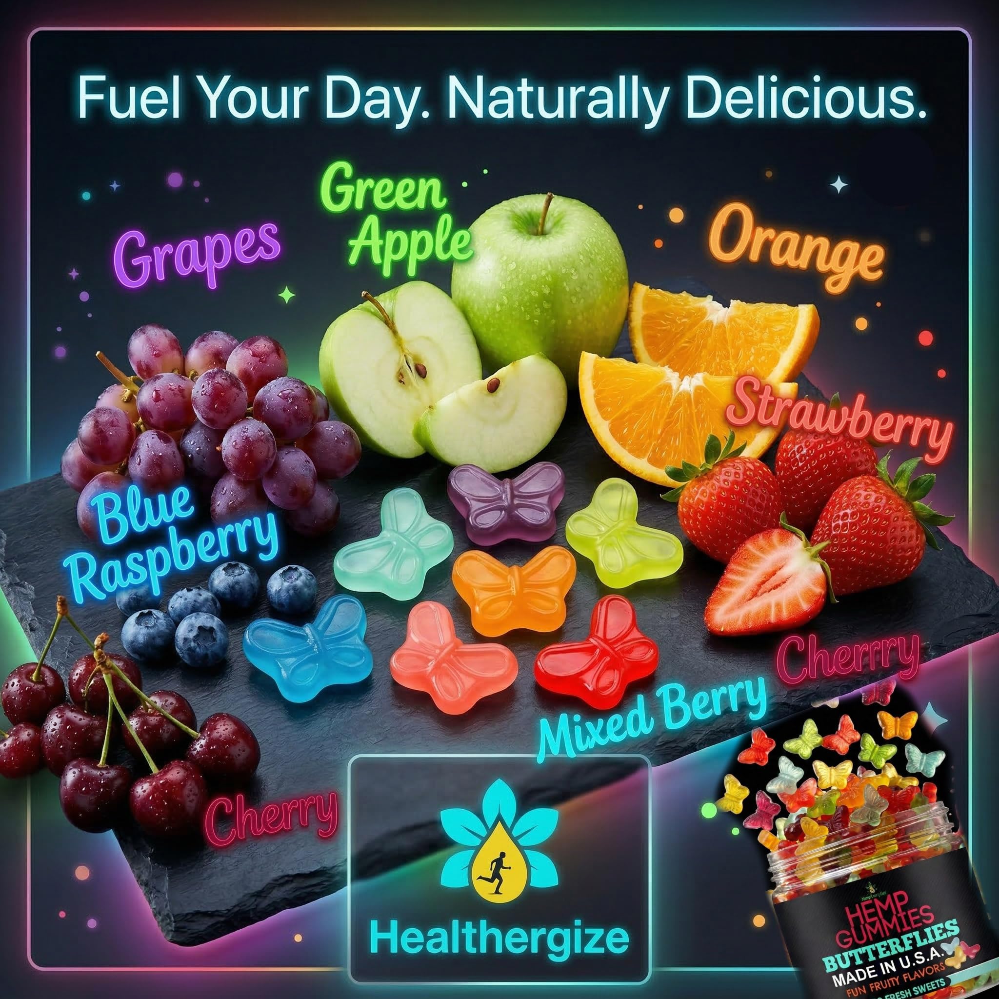 Healthergize gomitas junto a una mesita nocturna para rutina de descanso