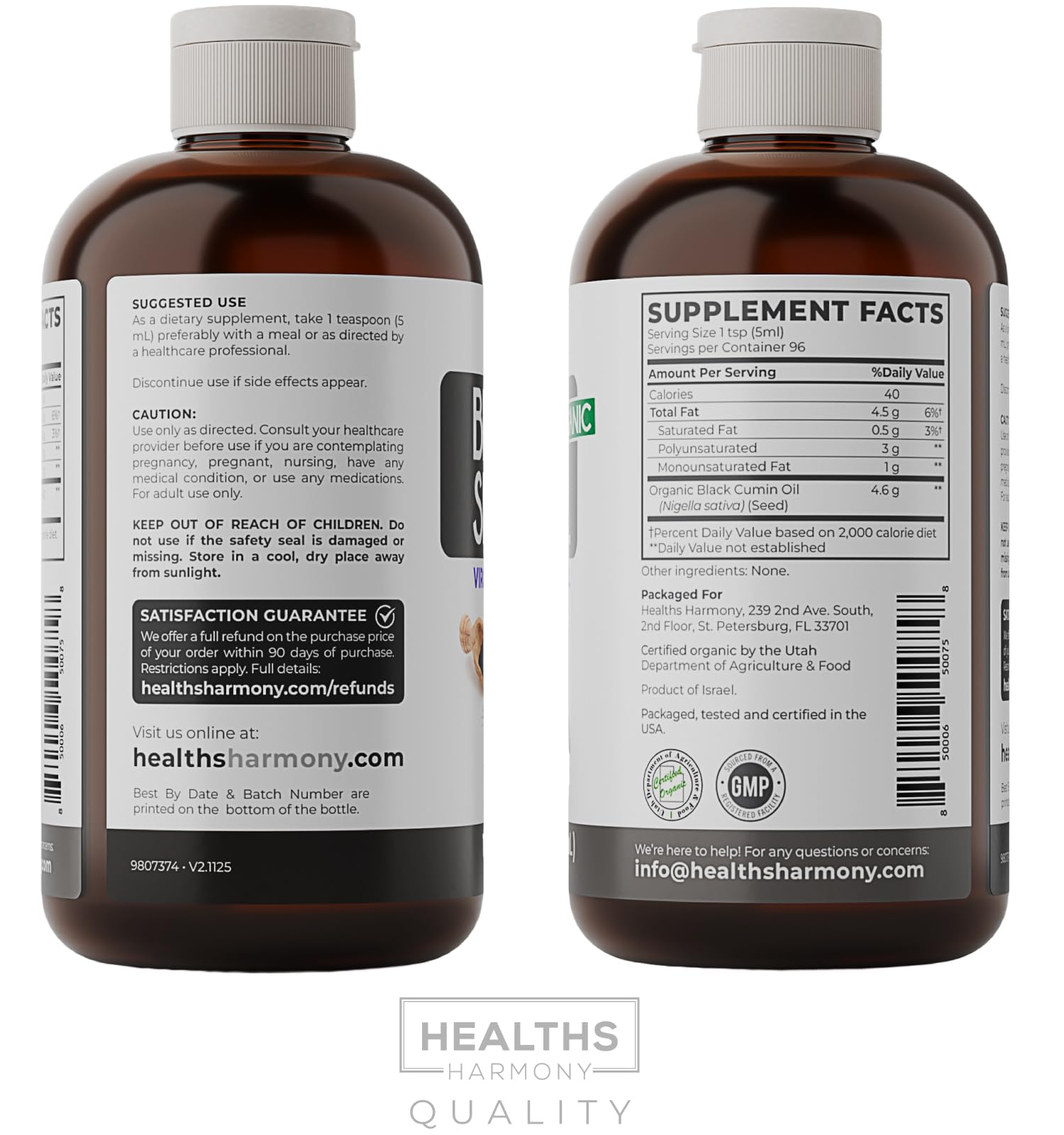 Healths Harmony etiqueta nutricional y lote enfatizando trazabilidad