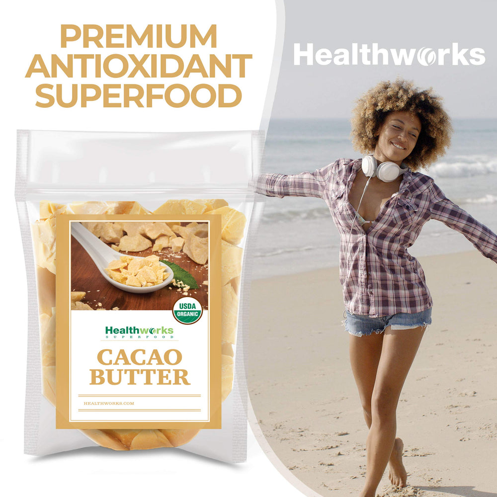 Healthworks manteca de cacao en chocolate casero, mejora textura y brillo