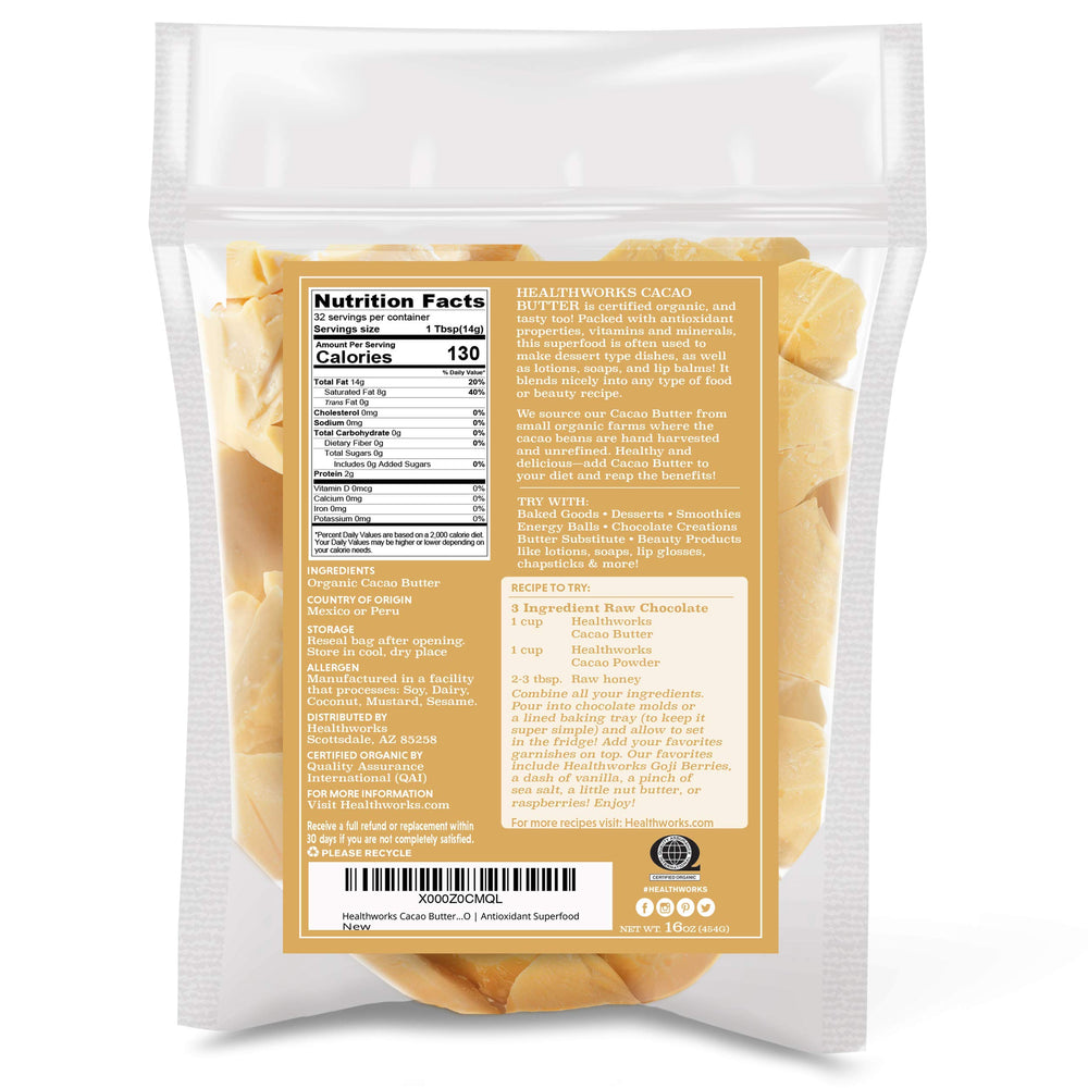 Healthworks manteca de cacao textura cremosa, beneficio para mezclar recetas