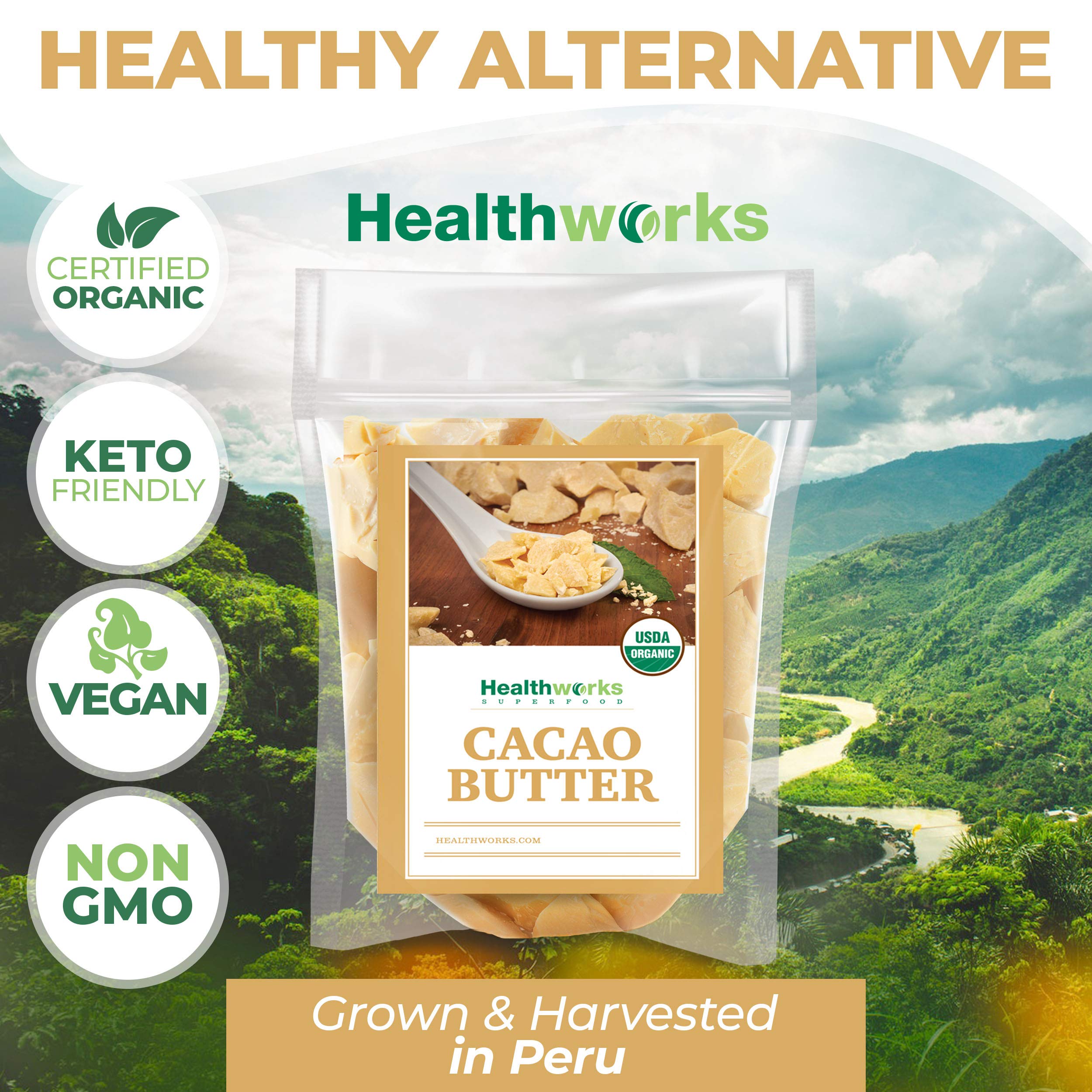 Healthworks manteca de cacao en bálsamo labial DIY, aporta emoliencia natural