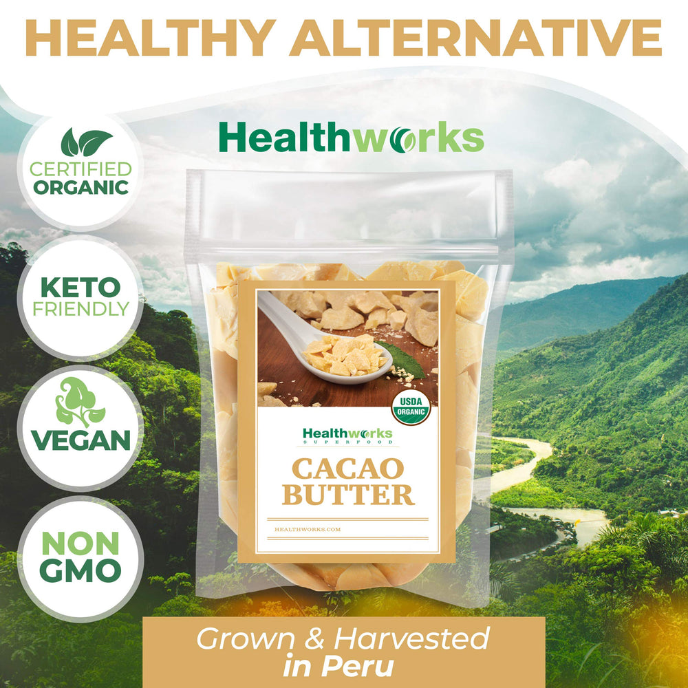Healthworks manteca de cacao en bálsamo labial DIY, aporta emoliencia natural