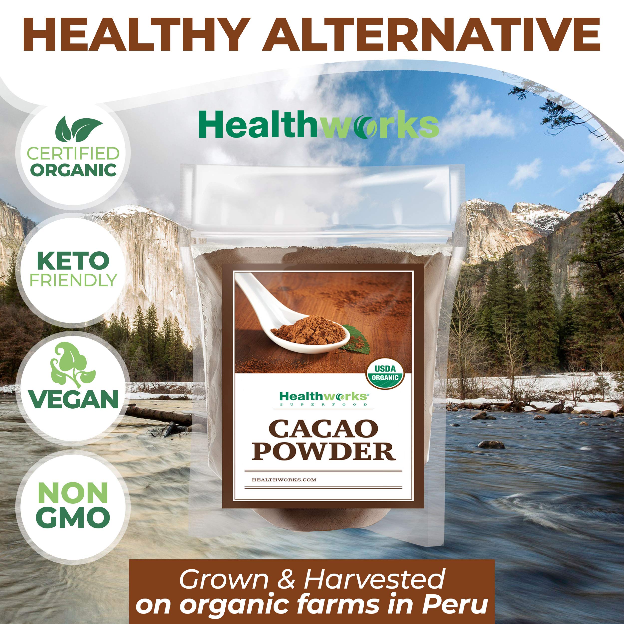 Healthworks Superfoods brownies caseros preparados con polvo de cacao orgánico