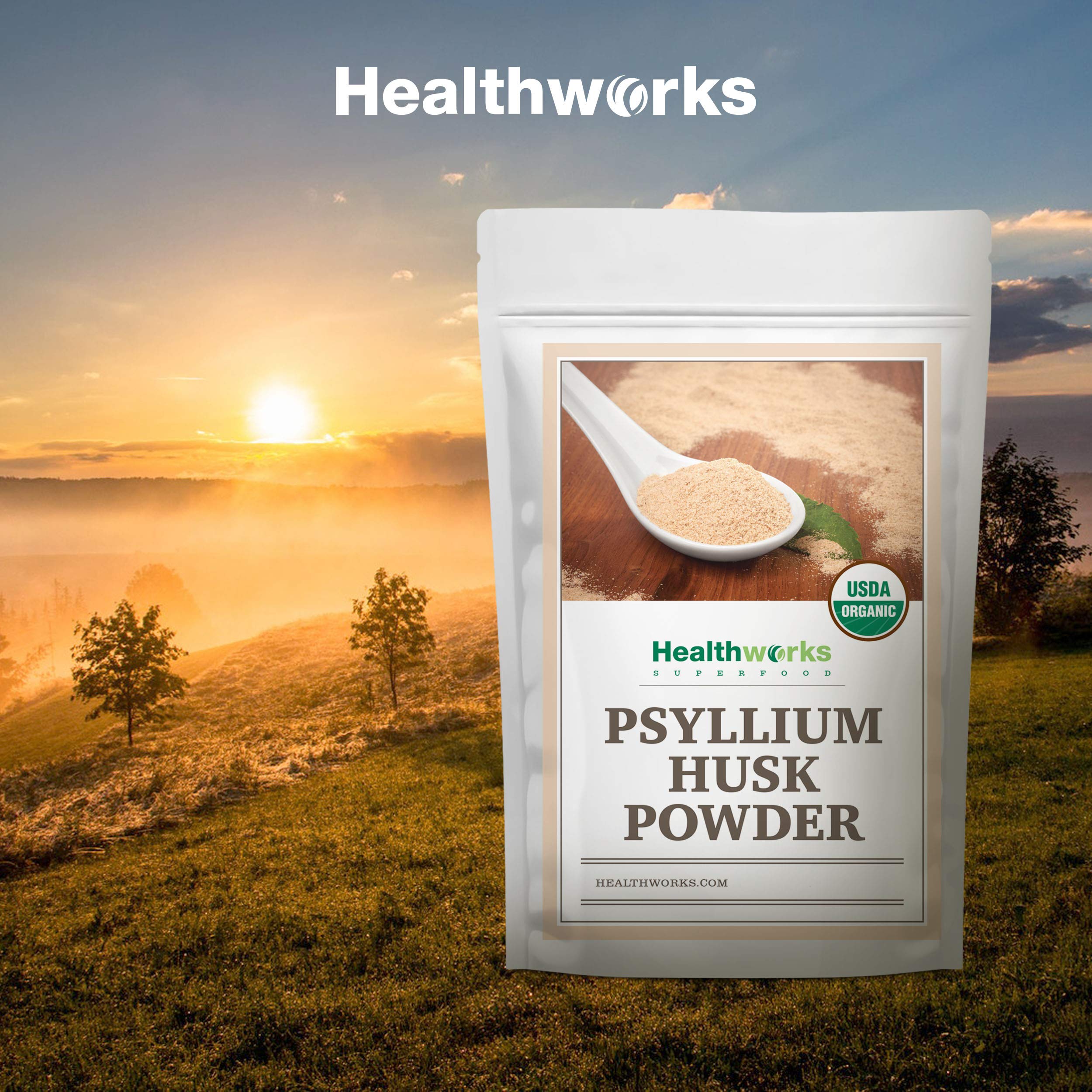 Healthworks Superfoods envase junto a objetos cotidianos para comparar tamaño 2 lb