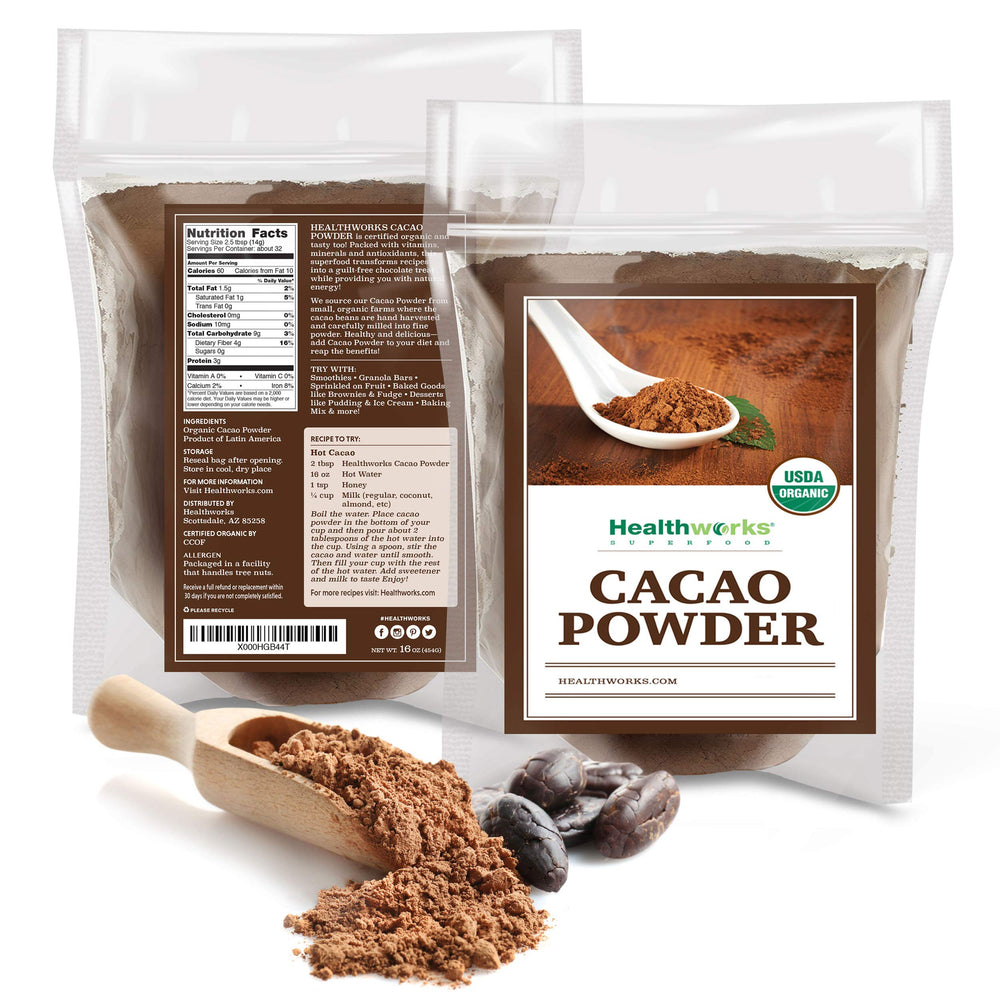 Healthworks Superfoods etiqueta con certificaciones orgánicas y sin GMO