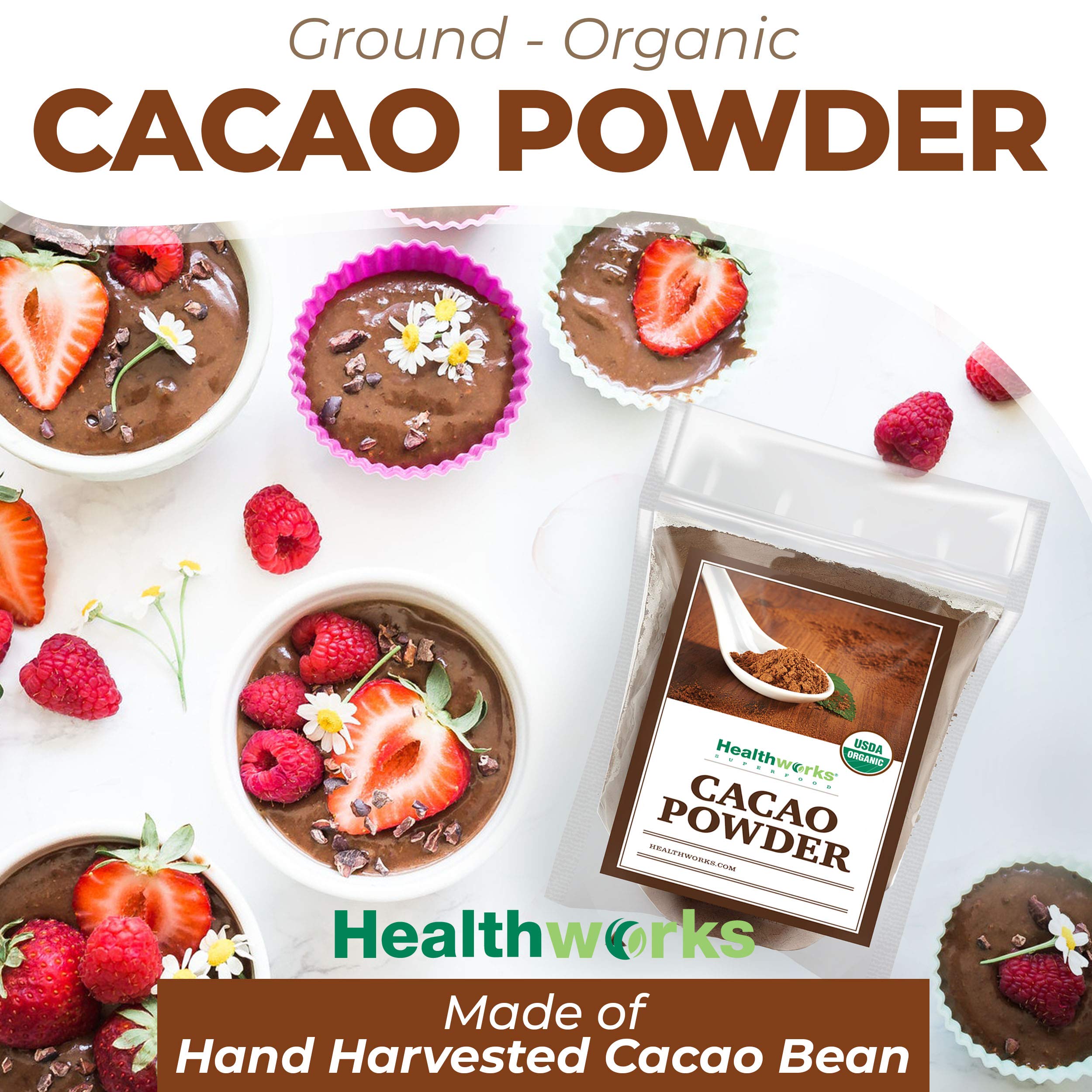 Healthworks Superfoods primer plano de textura del polvo y finura visible