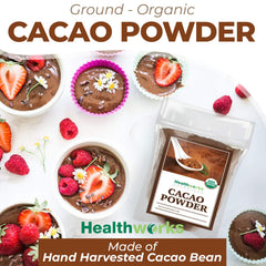 Healthworks Superfoods primer plano de textura del polvo y finura visible