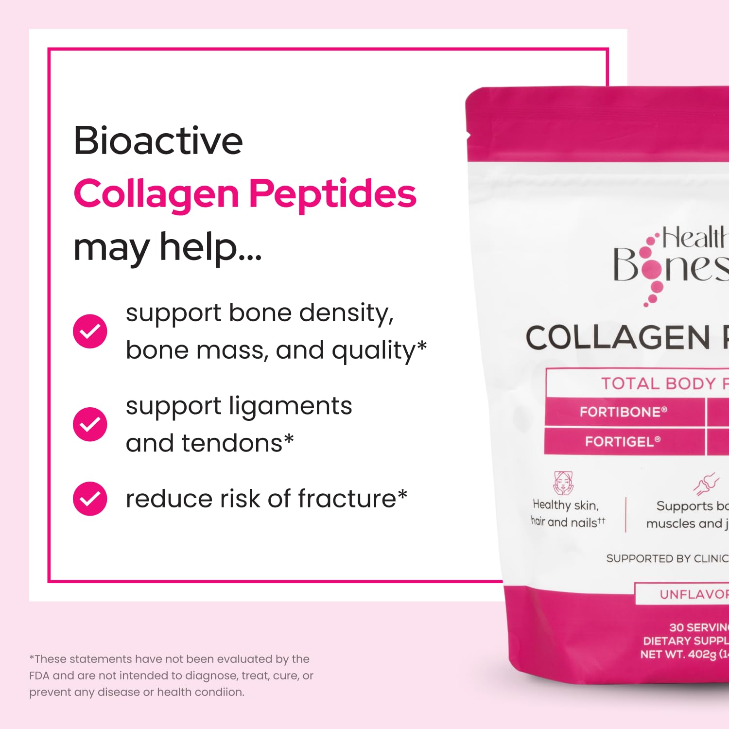 Healthy Bones Co. primera plano del polvo indicando pureza