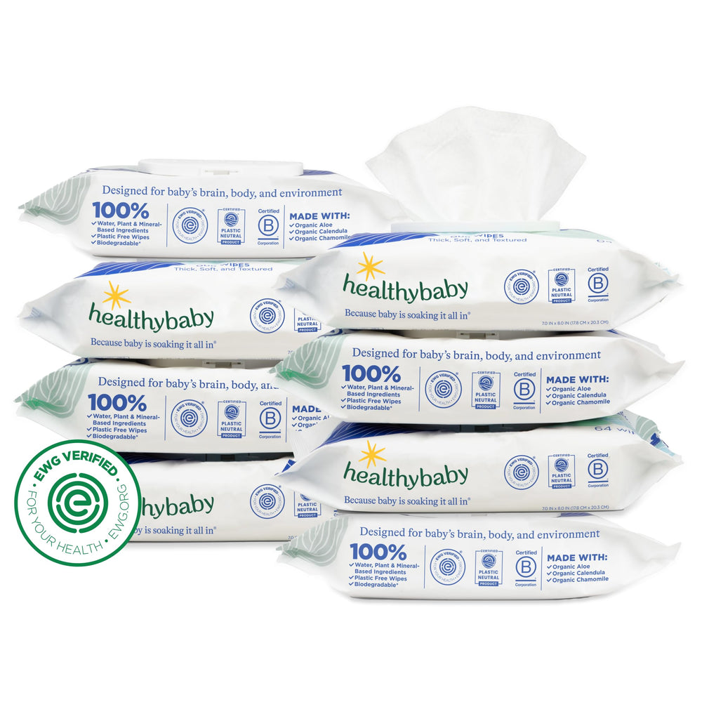 HealthyBaby frente del paquete mostrando cantidad y diseño, limpieza segura