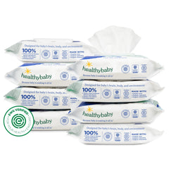 HealthyBaby frente del paquete mostrando cantidad y diseño, limpieza segura