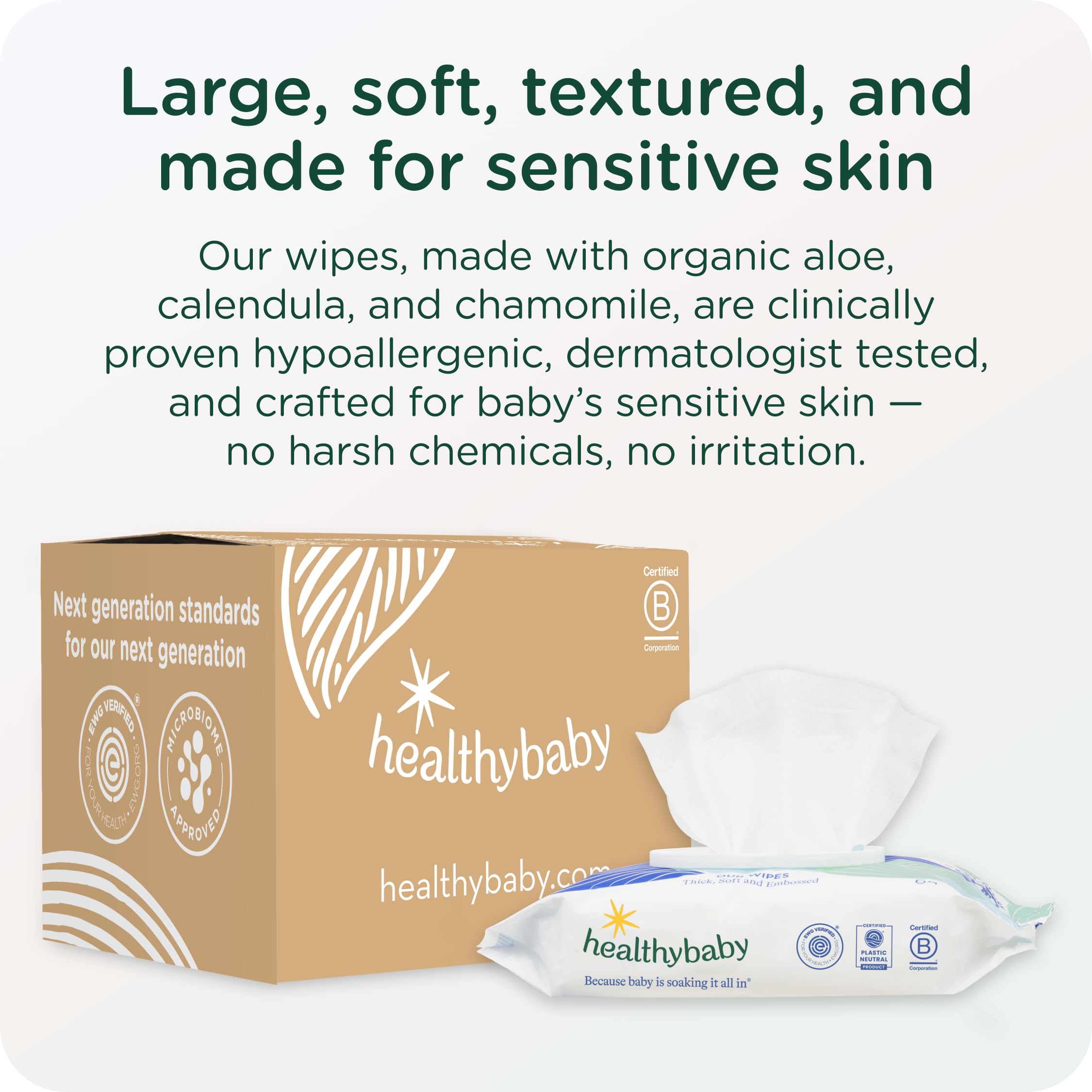 HealthyBaby toallita en uso durante cambio de pañal, suave con la piel