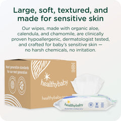 HealthyBaby toallita en uso durante cambio de pañal, suave con la piel
