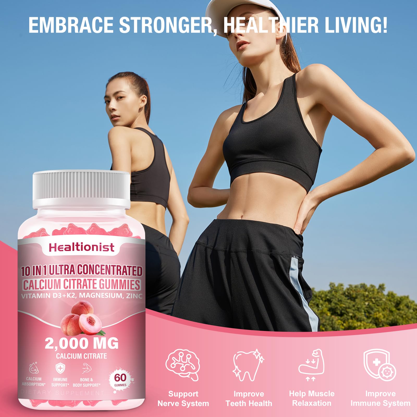 Etiqueta Healtionist con lista de ingredientes y garantía de calidad visible