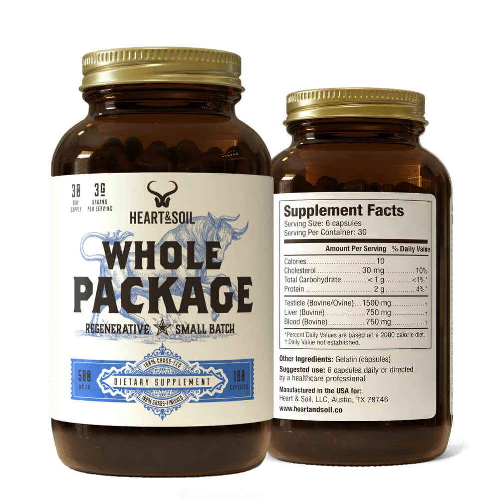 HEART & SOIL front bottle showing clean-label whole-package benefit
