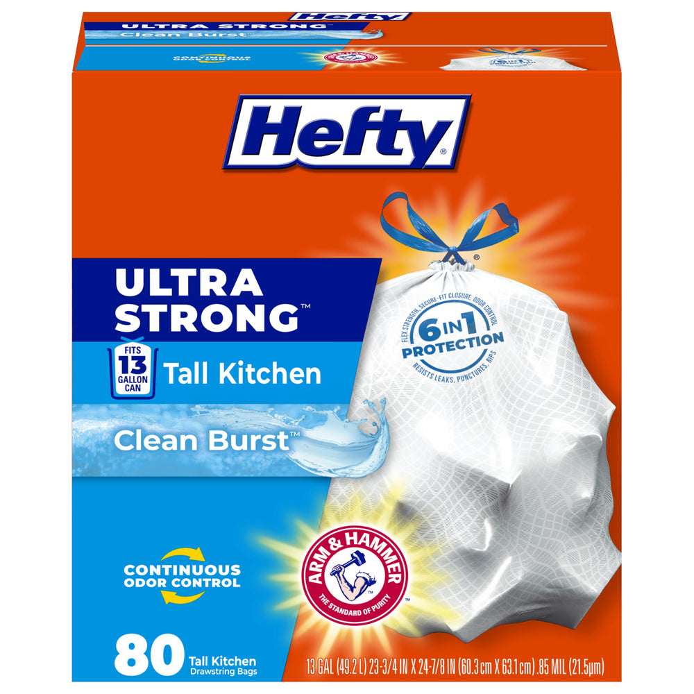 Hefty front packaging showing 80-count pack and benefits
