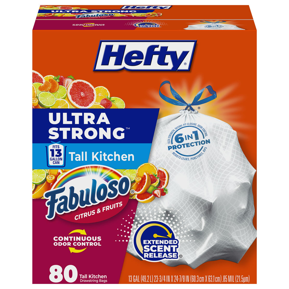 Hefty empaque frontal mostrando 80 bolsas y beneficio de cantidad