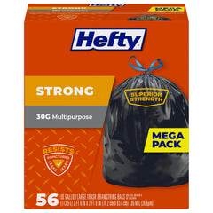 Hefty funda frontal del paquete mostrando 56 bolsas y beneficio de alta capacidad