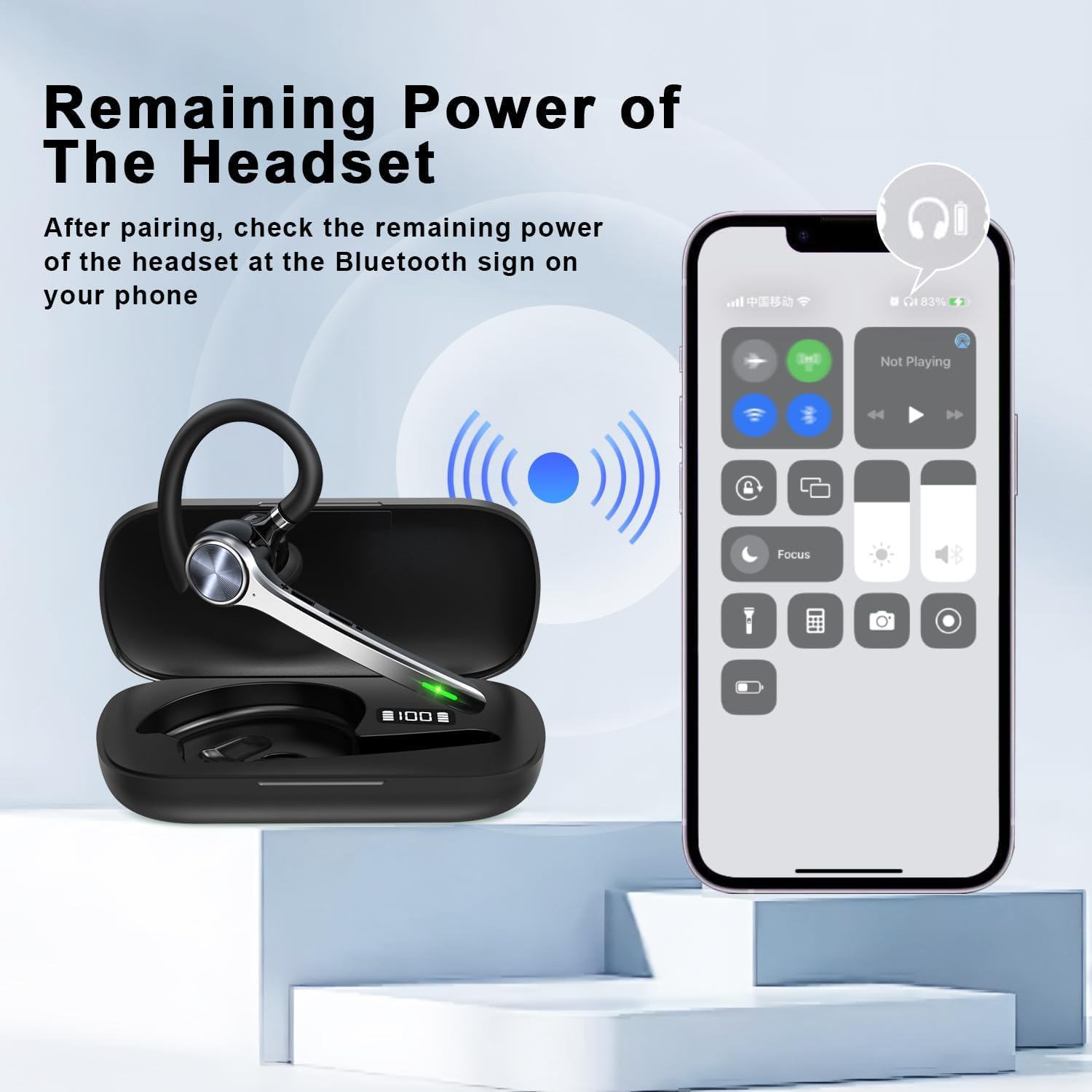 HEIBAS auricular usado junto a portátil en escritorio para trabajo y teleconferencias