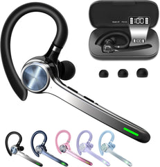 HEIBAS vista frontal del auricular y estuche mostrando diseño compacto y profesional