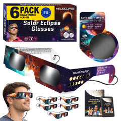 Helioclipse vista frontal del paquete con seis gafas y beneficios de preparación