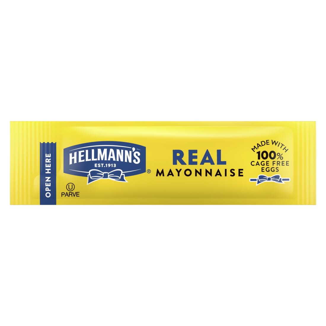 HELLMANN'S sobre frontal del paquete mostrando diseño y cantidad fácil de identificar.