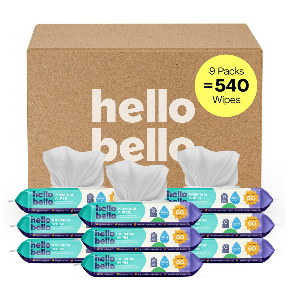 Hello Bello paquete frontal mostrando cantidad y diseño, práctico para almacenamiento