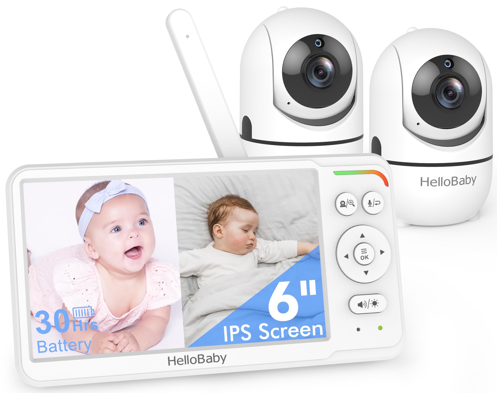 HelloBaby monitor frontal con pantalla IPS 6 pulgadas y vista dividida, visión clara