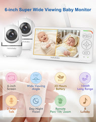 HelloBaby monitor mostrando split screen con dos cámaras, vigilancia simultánea práctica