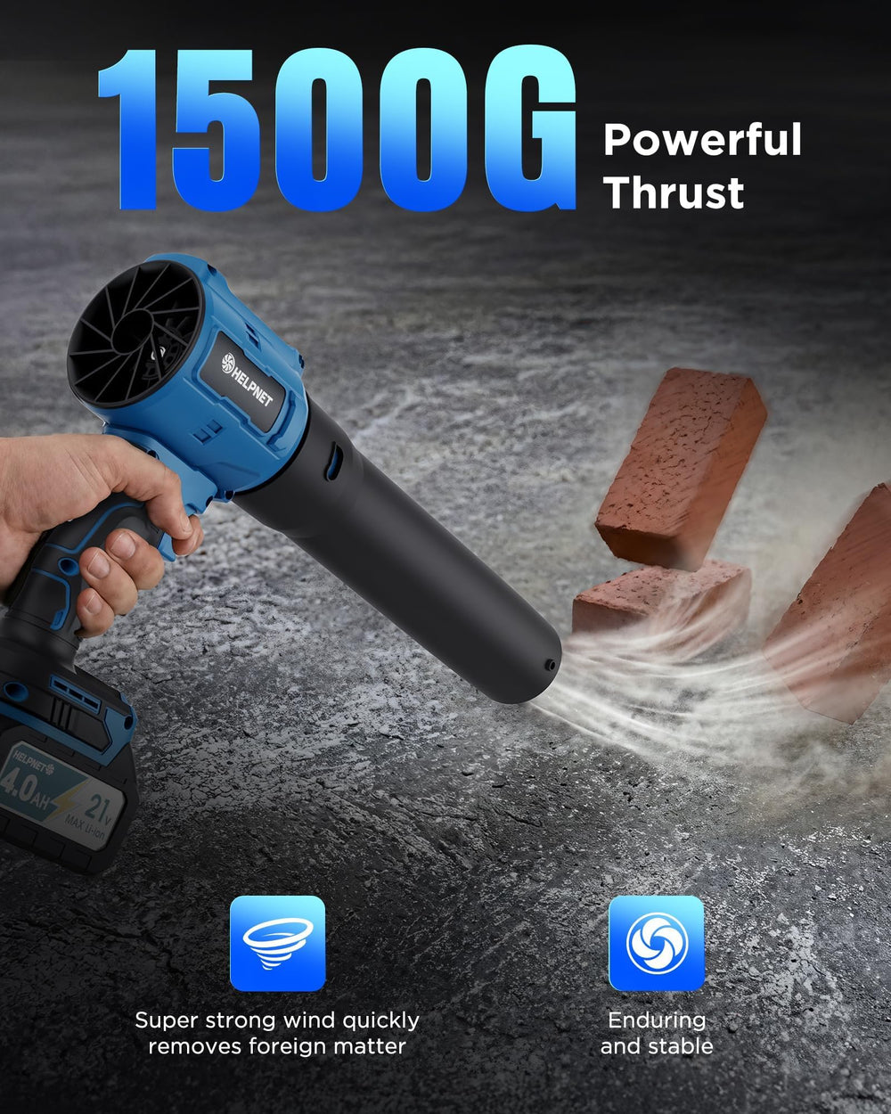 HelpNET soplador en mano para mostrar tamaño ligero y control