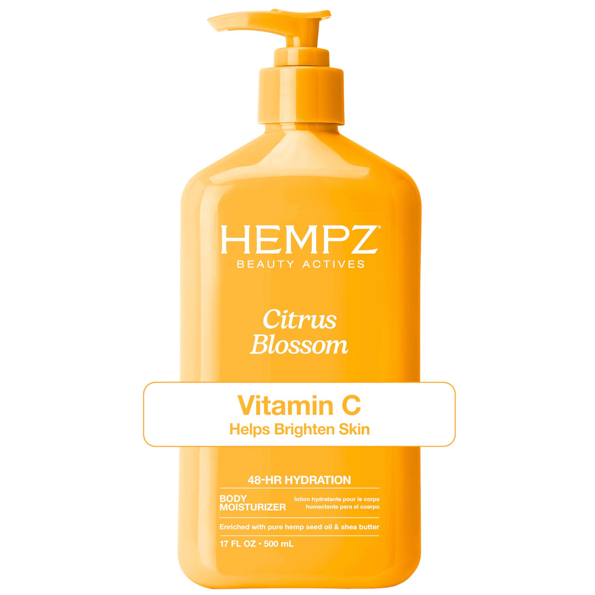 Hempz envase frontal Citrus Blossom mostrando 17 oz y diseño atractivo