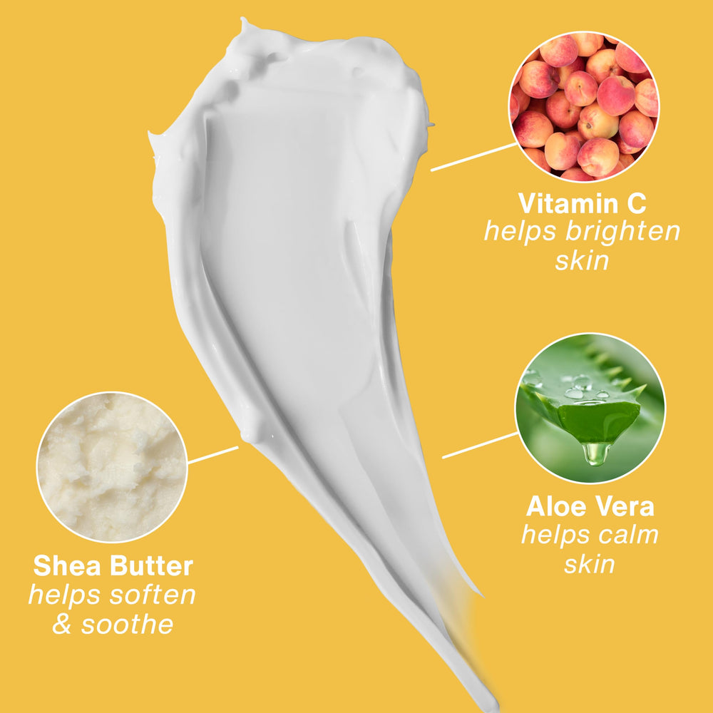 Hempz etiqueta con ingredientes clave vitamina C, karité y aceite de cáñamo