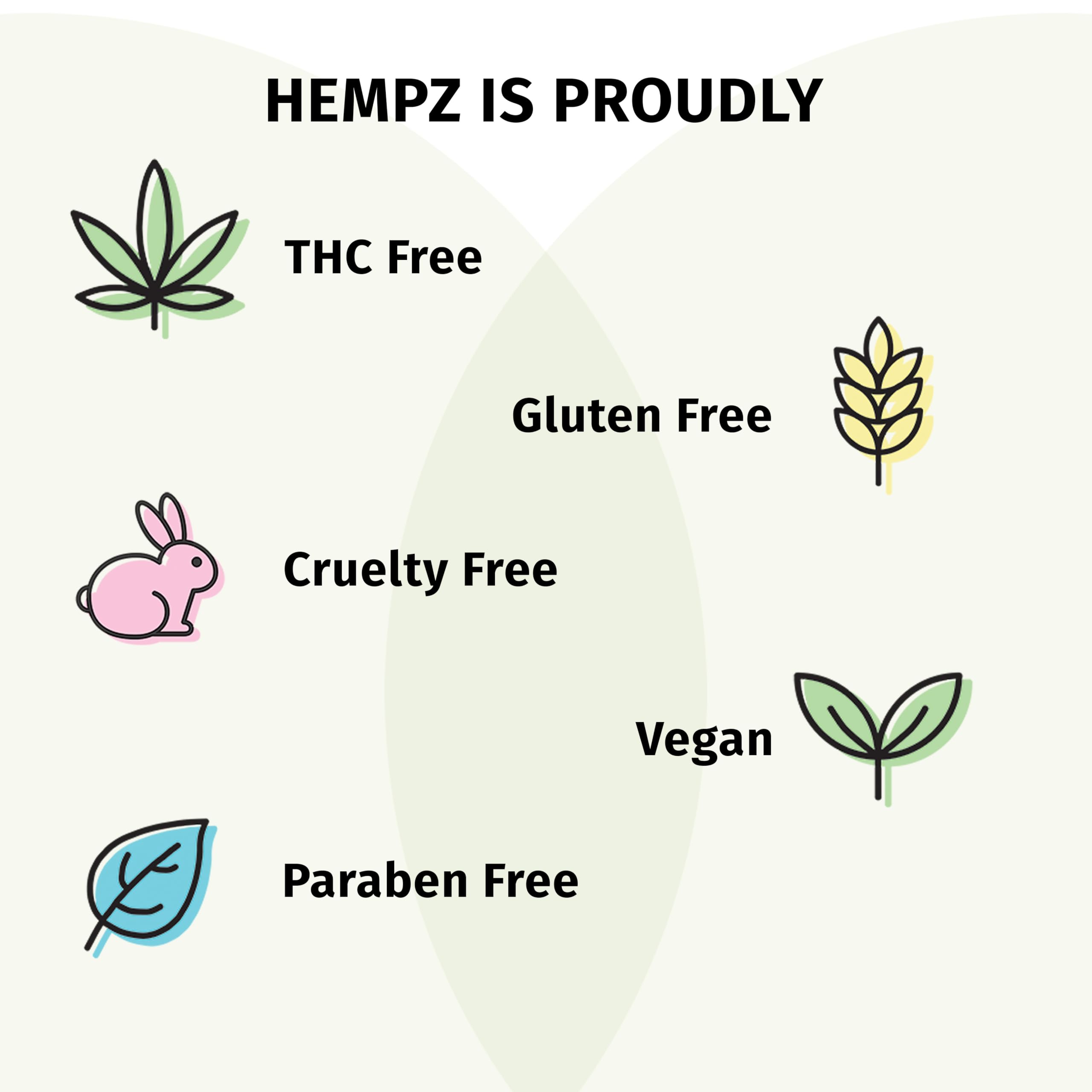 Hempz etiqueta con ingredientes y sello vegano, tranquilidad sobre fórmulas limpias