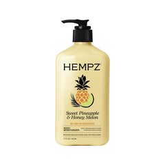 Hempz envase frontal con aroma piña y melón, hidratación visible
