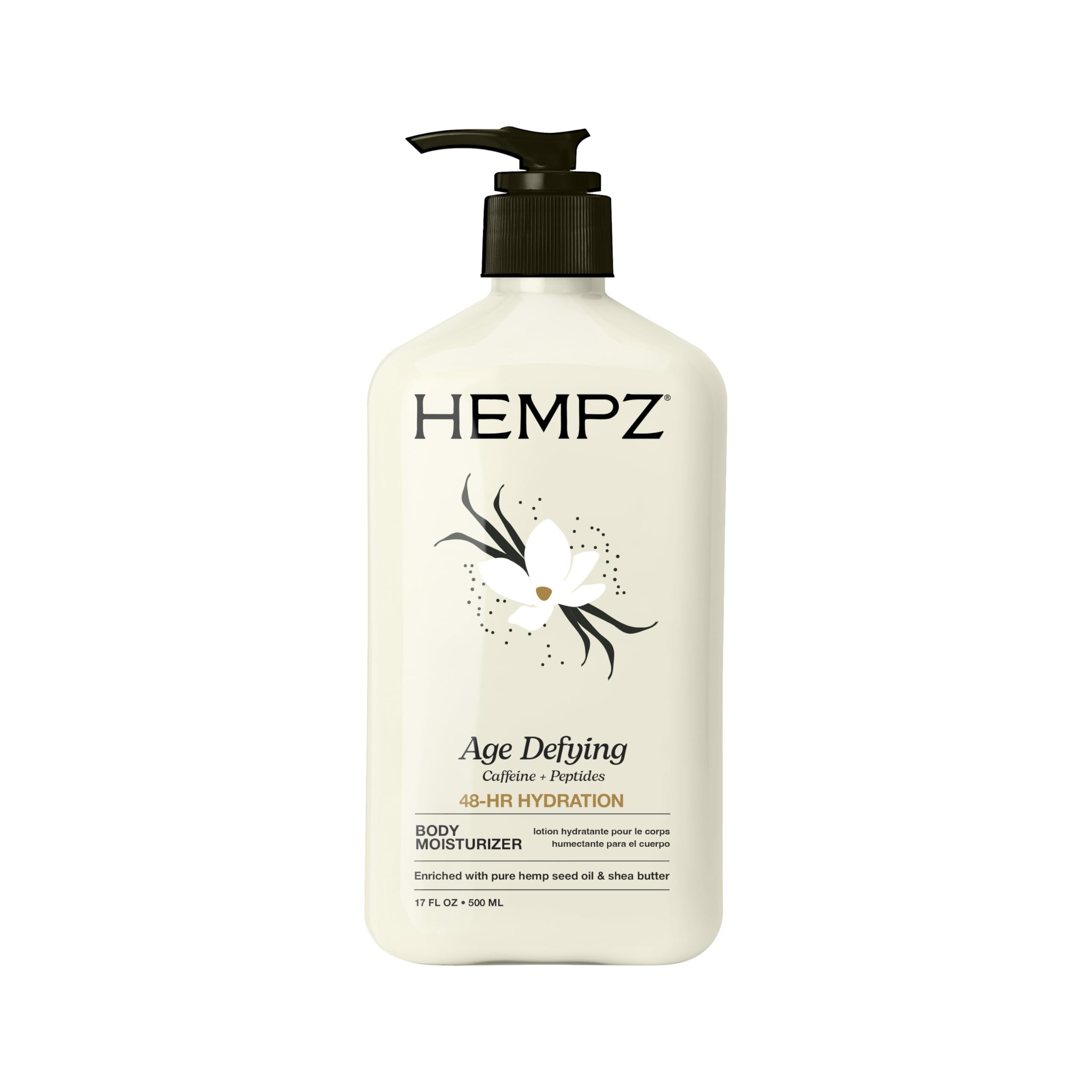 Hempz loción frontal grande 17 oz mostrando empaque y diseño elegante