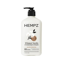 Hempz frasco frontal de loción Whipped Vanilla & Coconut, hidratación visible
