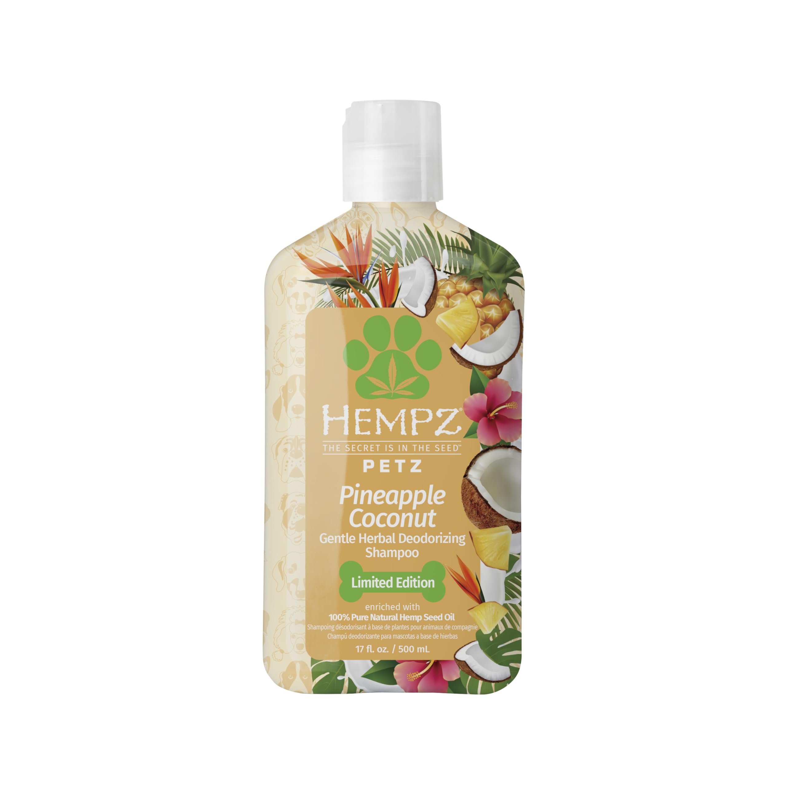 Hempz Petz frasco frontal con aroma piña y coco, presentación clara