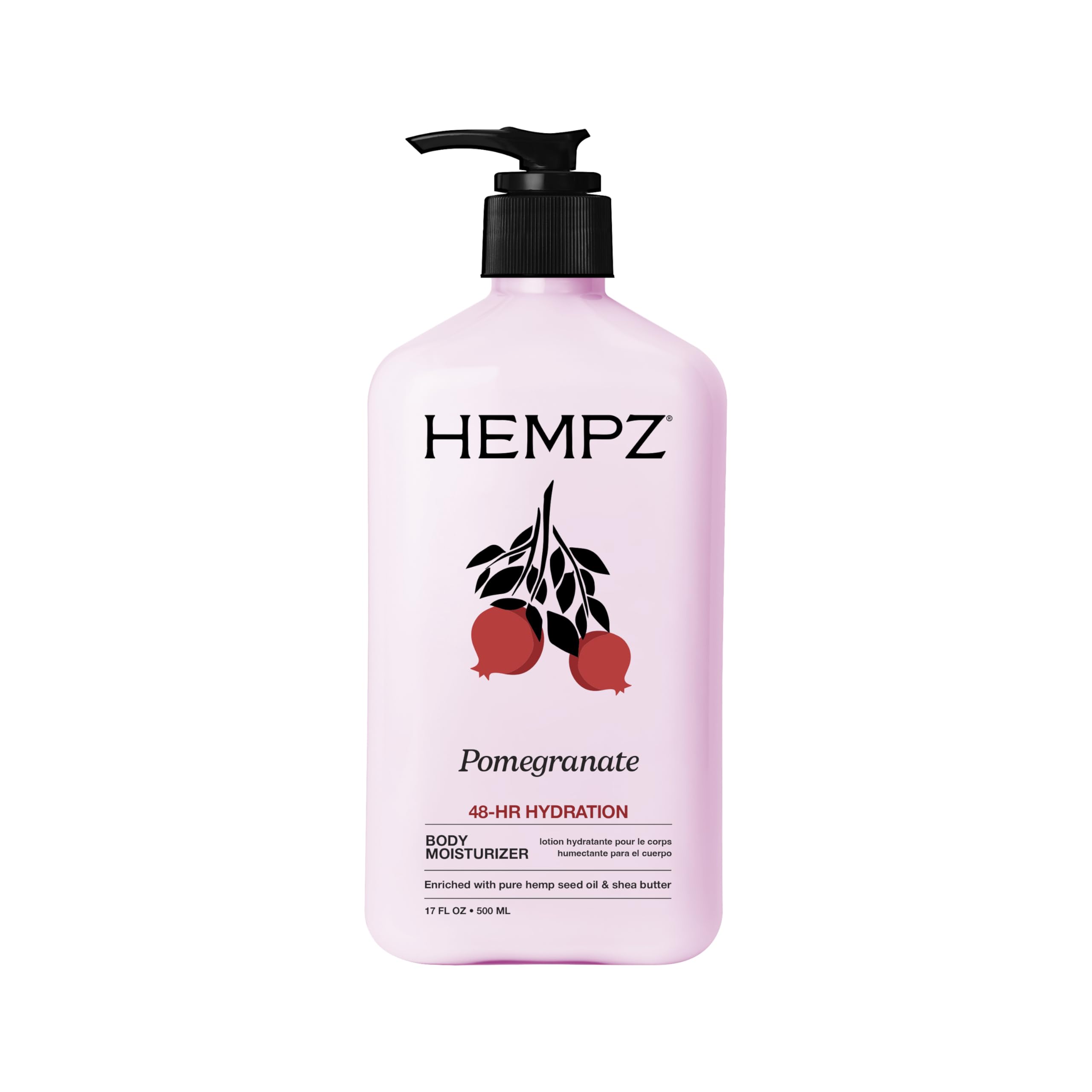 Hempz botella frontal mostrando diseño y volumen para hidratación prolongada