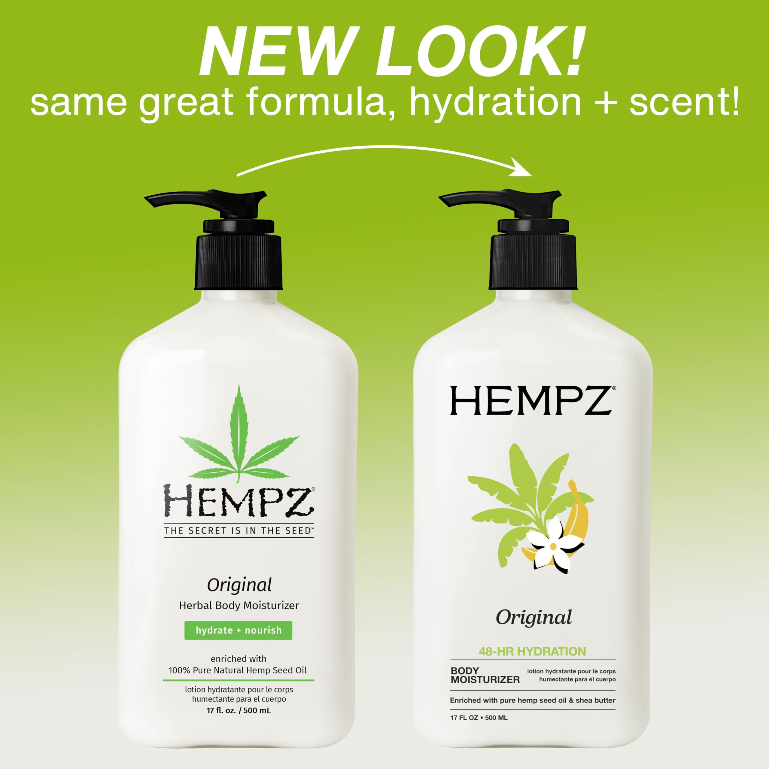 Hempz textura cremosa en mano que muestra rápida absorción e hidratación