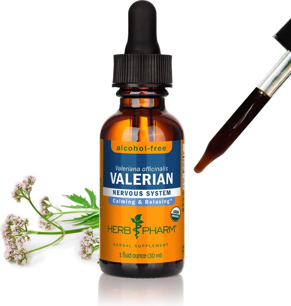 Herb Pharm botella frontal mostrando el producto y fácil dosificación