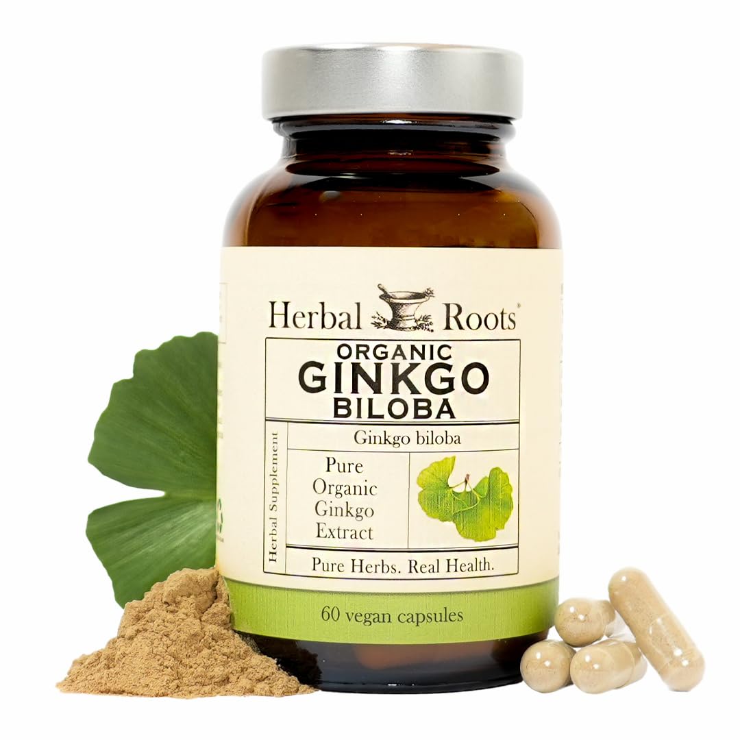 Herbal Roots frasco frontal mostrando diseño y conteo de 60 cápsulas