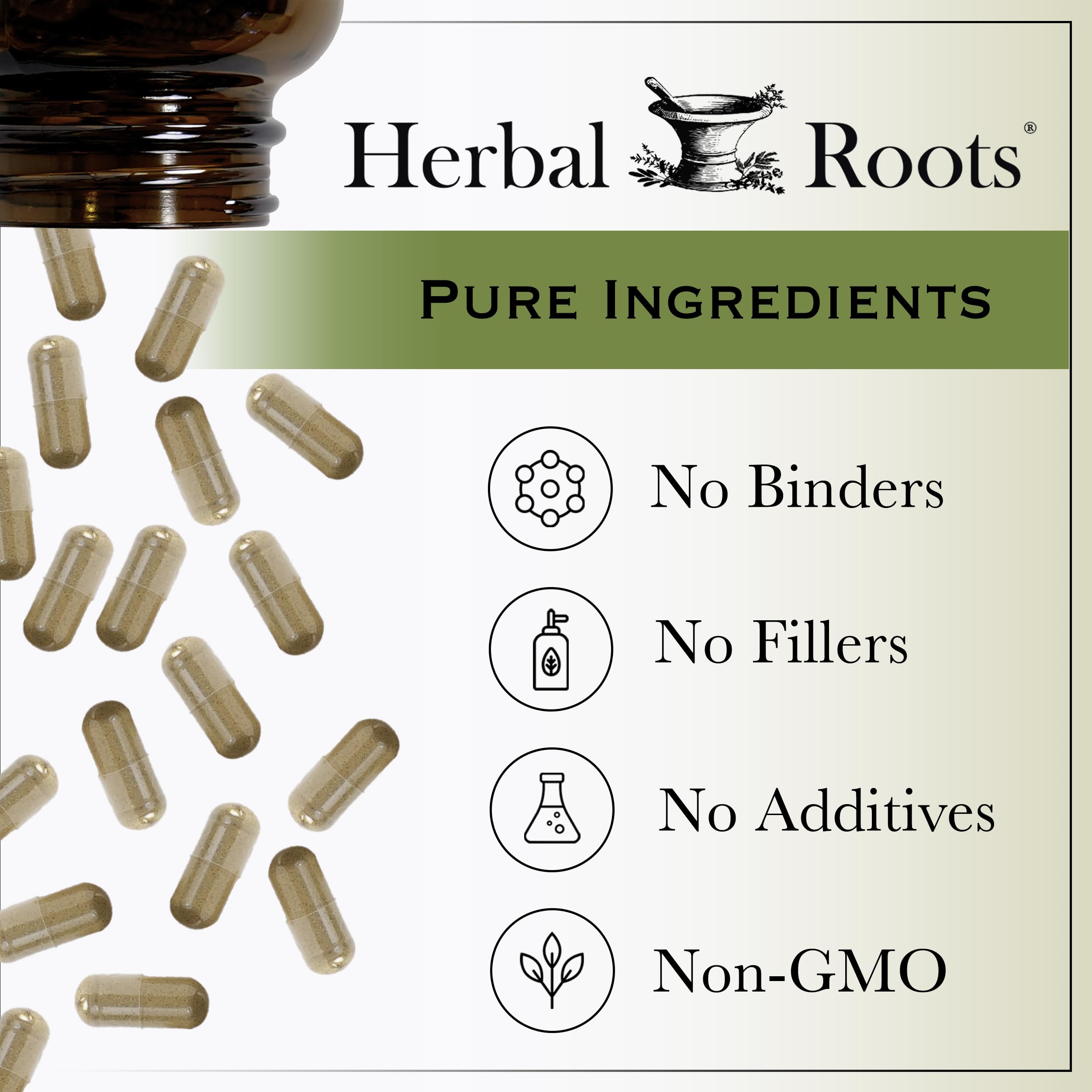 Herbal Roots frasco abierto en ambiente natural que sugiere uso diario seguro