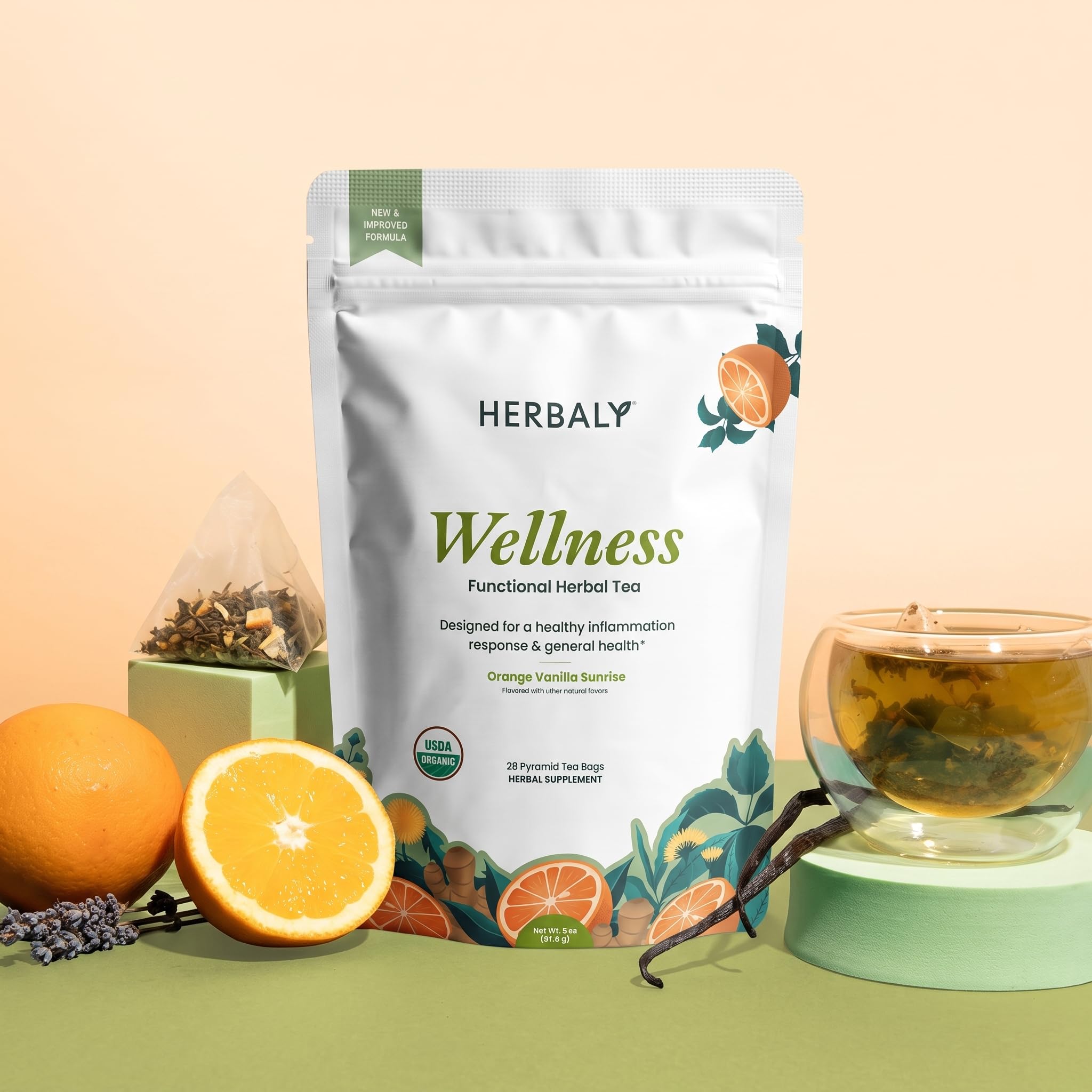 Herbaly etiqueta con sellos orgánico y no-GMO que aporta confianza al comprador